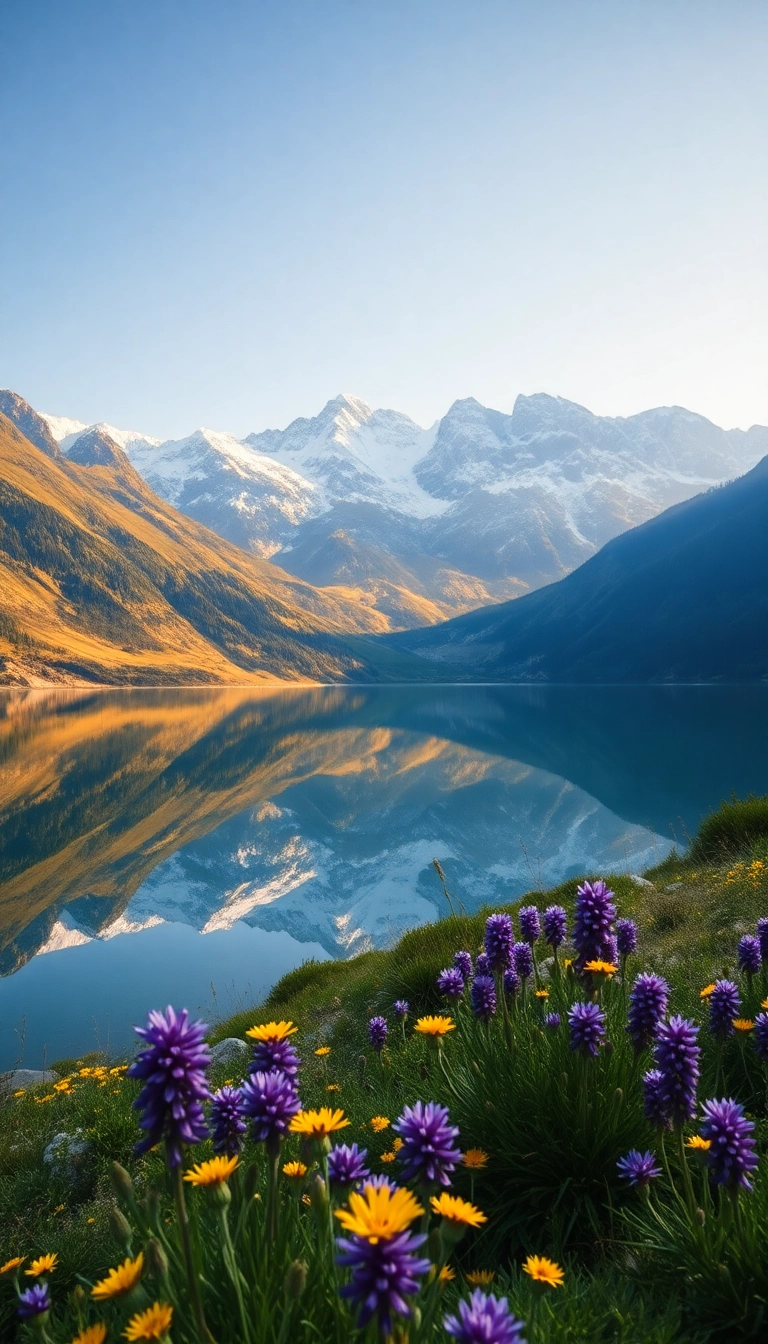 iPhone Futuristic AI Spring Mountain Reflection Professional Wallpaper